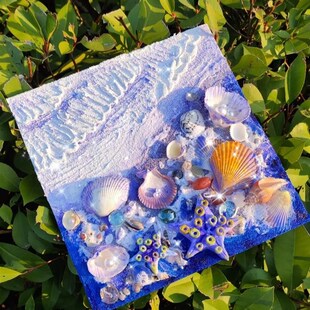 海滩贝壳肌理画diy材料儿童手工黏土石英砂丙烯亲子团建装饰挂画