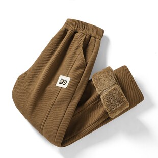 男童冬季加绒裤子新款儿童灯芯绒直筒长裤羊羔绒一体绒加厚保暖