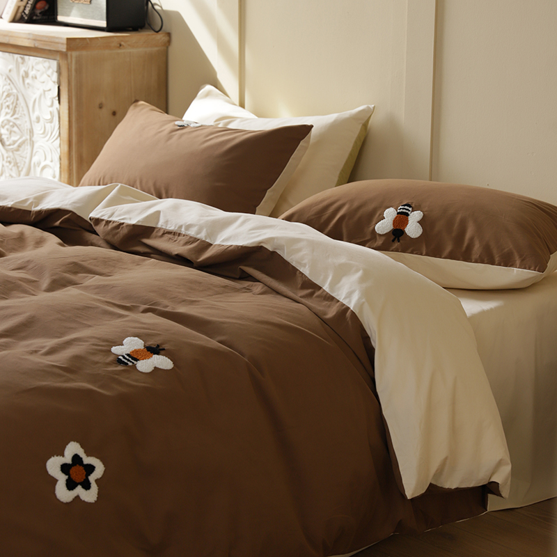 幸运蜜蜂~卡通可爱暖糯100支全棉磨毛床上床单四件套纯棉床笠式