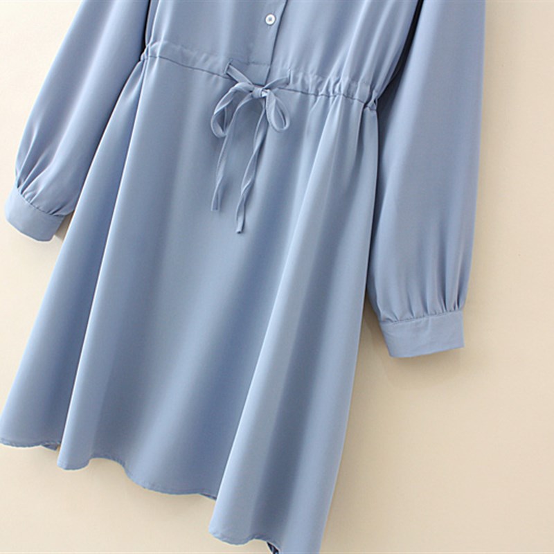 200斤胖MM2021春季新款大码女士上衣POLO领收腰系带衬衫连衣裙