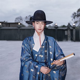 惜物国风 明制交领汉服暗纹花四和云纹织金纱料雁衔芦大袖道袍