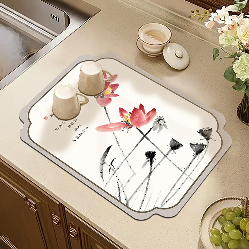 水墨画禅意硅藻泥吸水茶席新中式厨房台面放油垫防污易清洗桌垫,居家布艺,厨房地垫,淘宝优惠券,粉丝福利购,淘宝优惠卷