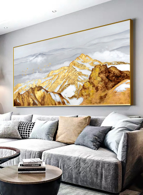 纯手绘金山家有靠山背景画三联法式客厅装饰画轻奢高级感美式挂画