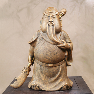 武财神关公摆件新中式仿古工艺品室内装饰展示柱底座招财开业礼品