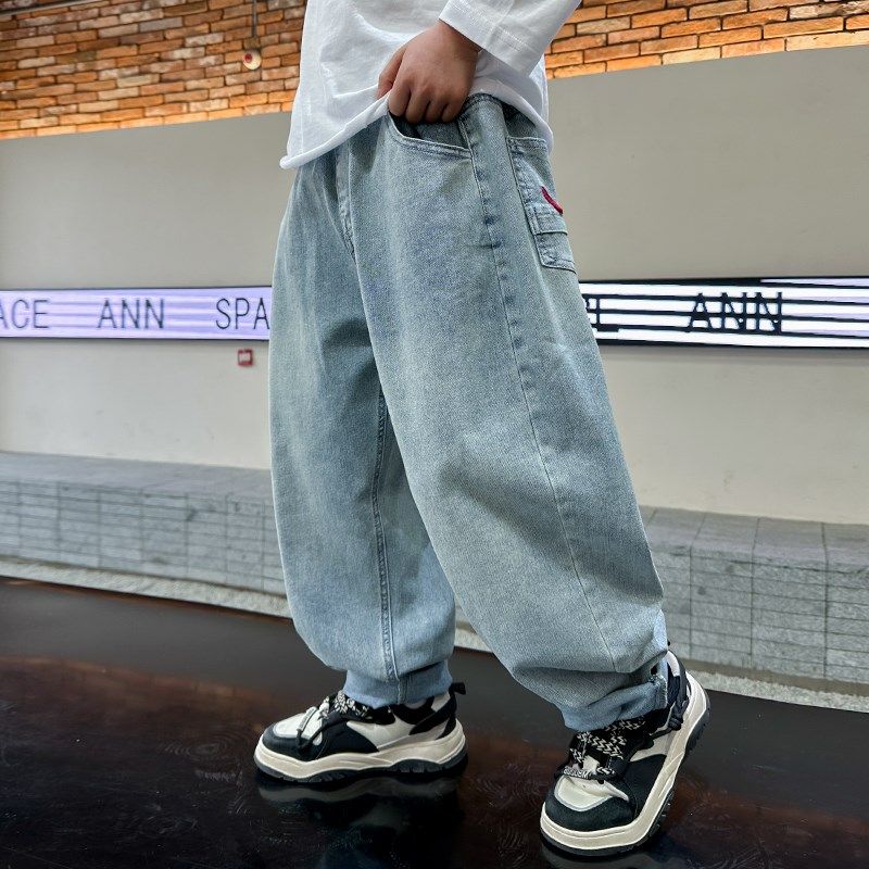 男童裤子春秋款儿童牛仔裤2024新款中大童宽松直筒休闲裤秋季长裤