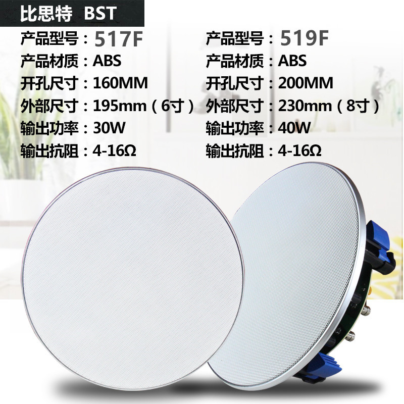 背景音乐环绕重低音家用定阻吸顶喇叭套装店铺嵌入式天花吊顶音响