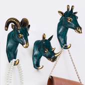 中式 饰壁挂创意工艺品 动物铜挂钩鹿头大象挂件客厅玄关卧室墙上装