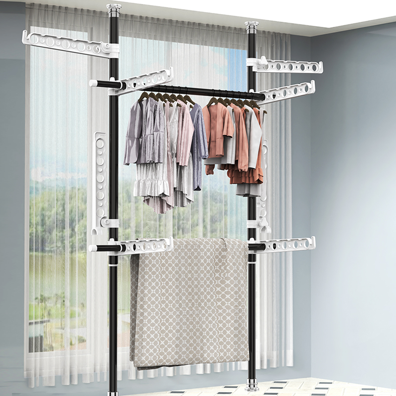 顶天立地晾衣架置衣架竖杆阳台飘窗晾衣杆卧室家用单杆室内挂衣架