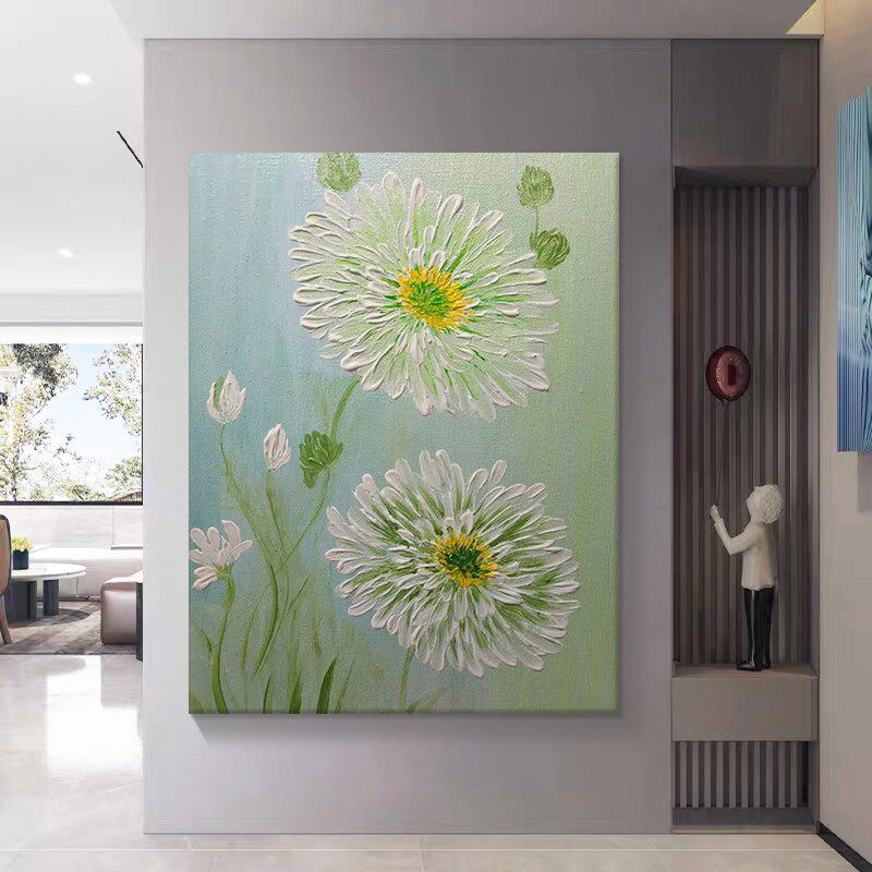 大芬村油画奶油风小雏菊肌理手绘抽象朵客厅装饰画玄关卧室挂画