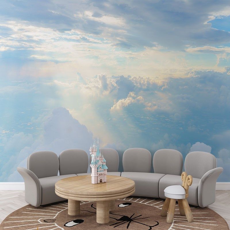 墙纸定制d法式艺术蓝天白云电视背景墙壁纸客厅壁布卧室墙布壁画