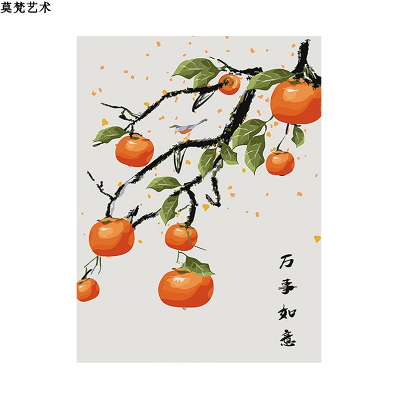 数字油画diy手工填充中国风简约万事如意涂色客厅装饰丙烯油彩画图片