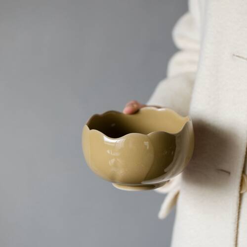 定窑黄手工茶洗缸茶具笔洗茶盆茶盂水盂茶渣缸建水