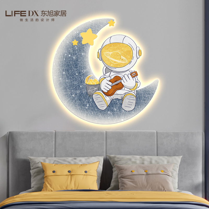 儿童房装饰画轻奢led灯画宇航员卧室背景墙挂画床头氛围感发光画图片
