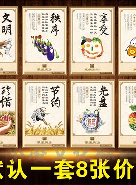 食堂装饰画宣传画学校饭堂标语员工文明用餐墙画