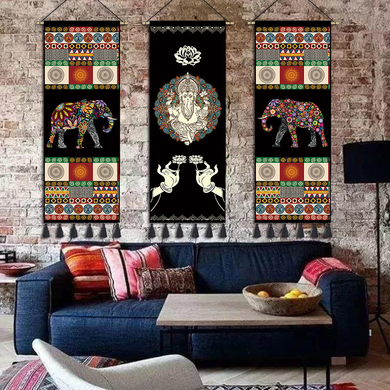 民宿客栈布艺挂画民族纹大象装饰布画卧室客房挂毯玄关背景壁画布