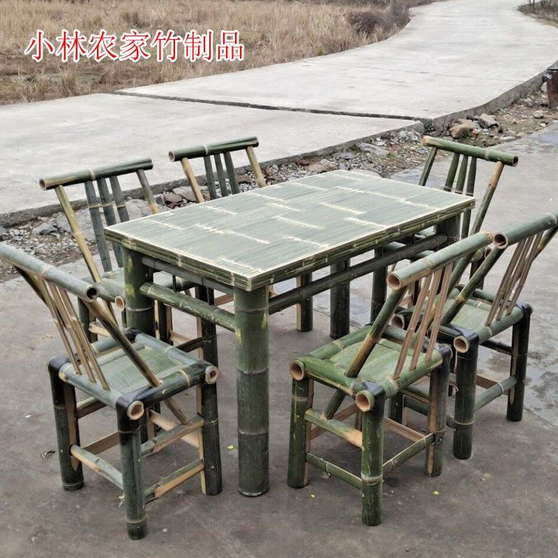 竹桌子餐桌正方形火锅店竹桌竹子方桌饭桌复古怀旧竹桌椅竹編