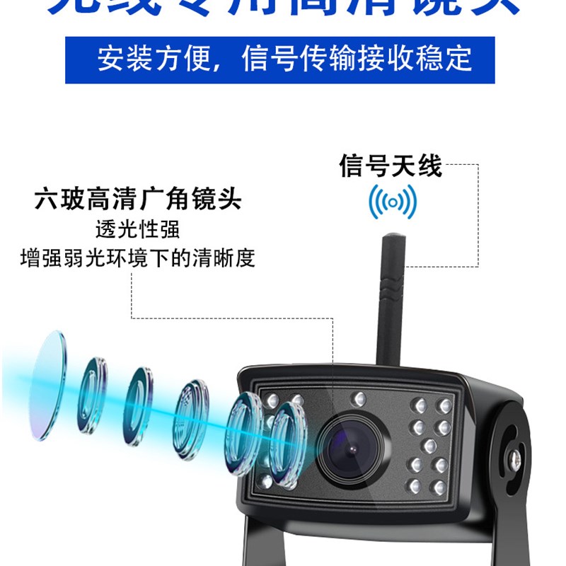 无线摄像头9寸屏幕车用显示器四路钩机货车监控视频系统