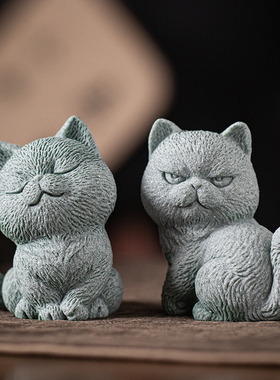 爱萌趣小猫咪养茶宠创意动物猫盖置笔架书房镇纸装饰