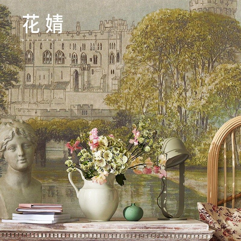 欧式风景油画墙布酒店卧室床头背景墙壁纸墙纸电视背景墙定制壁画