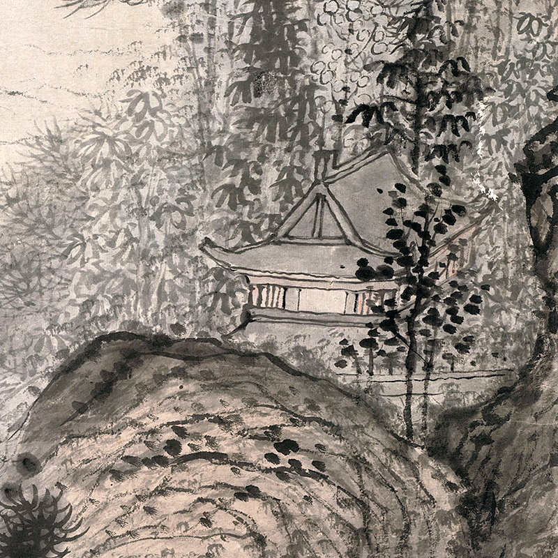 清代 石涛 古木垂阴图 仿古山水高清国画临摹画稿装饰画画心 微喷