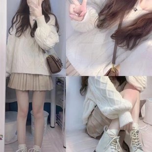 秋装奶系穿搭一整套俏皮活泼甜美奶乖学院风毛衣百褶裙两件式套装