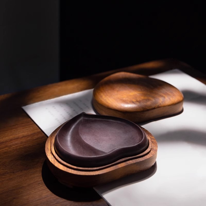 湖颖念桃端砚桃子砚台宋坑小楷书法专用墨砚墨台墨条摆件墨盒徽墨