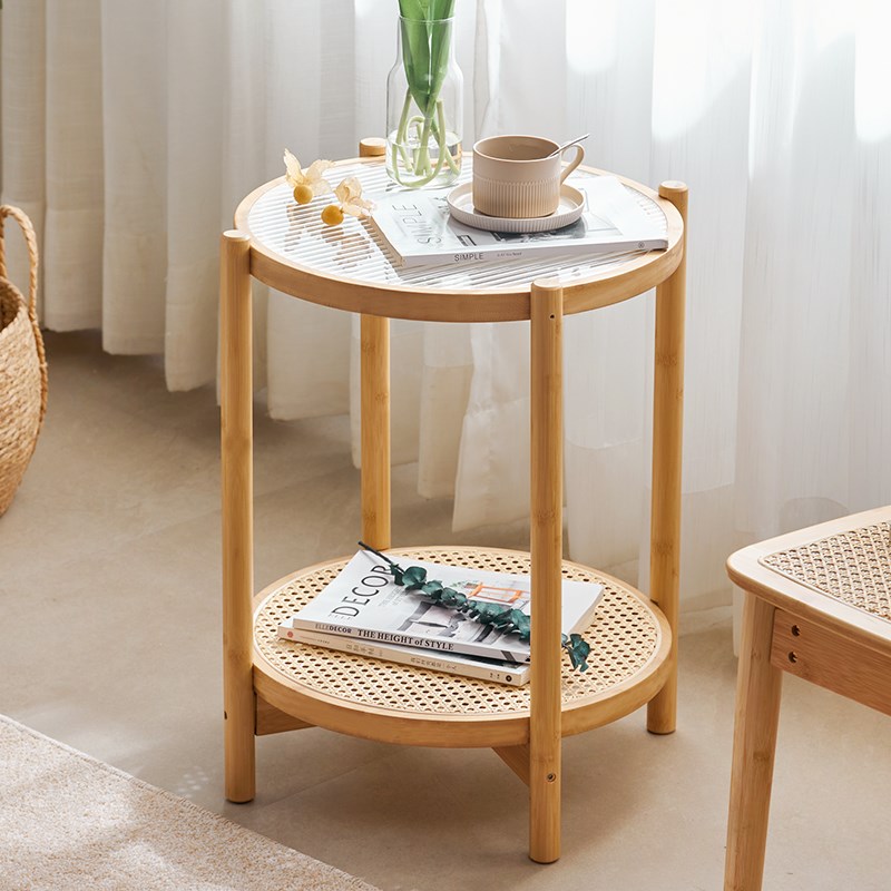 日式沙发边几卧室床头角几客厅边柜玻璃边桌藤编小茶几阳台小桌子