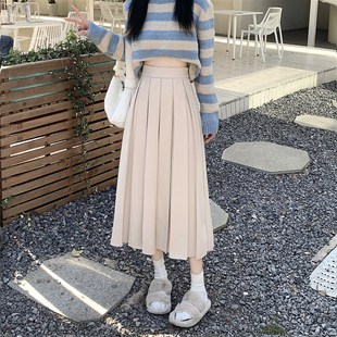 145小矮个子秋冬半身裙女150cm高腰a字中长裙垂坠感过膝百褶裙xs