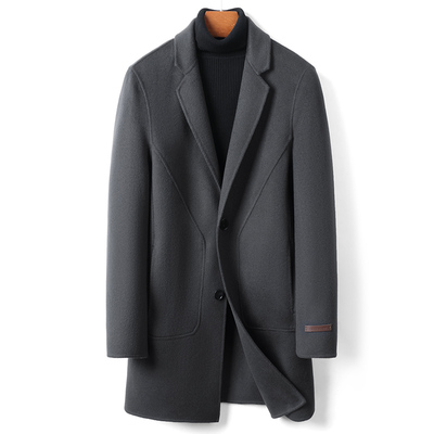双面纯羊毛大衣男士中长版双面呢加厚鹅绒内胆羊毛西装毛呢子外套