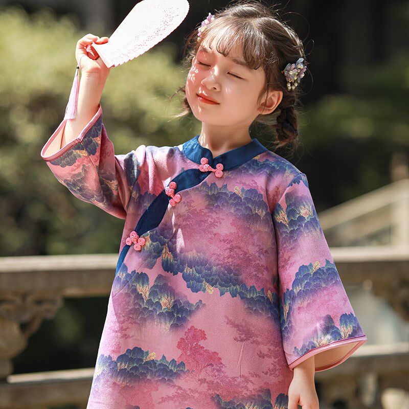 女童2024春秋季宽松旗袍儿童中国风汉服公主裙连衣裙女孩中式洋气
