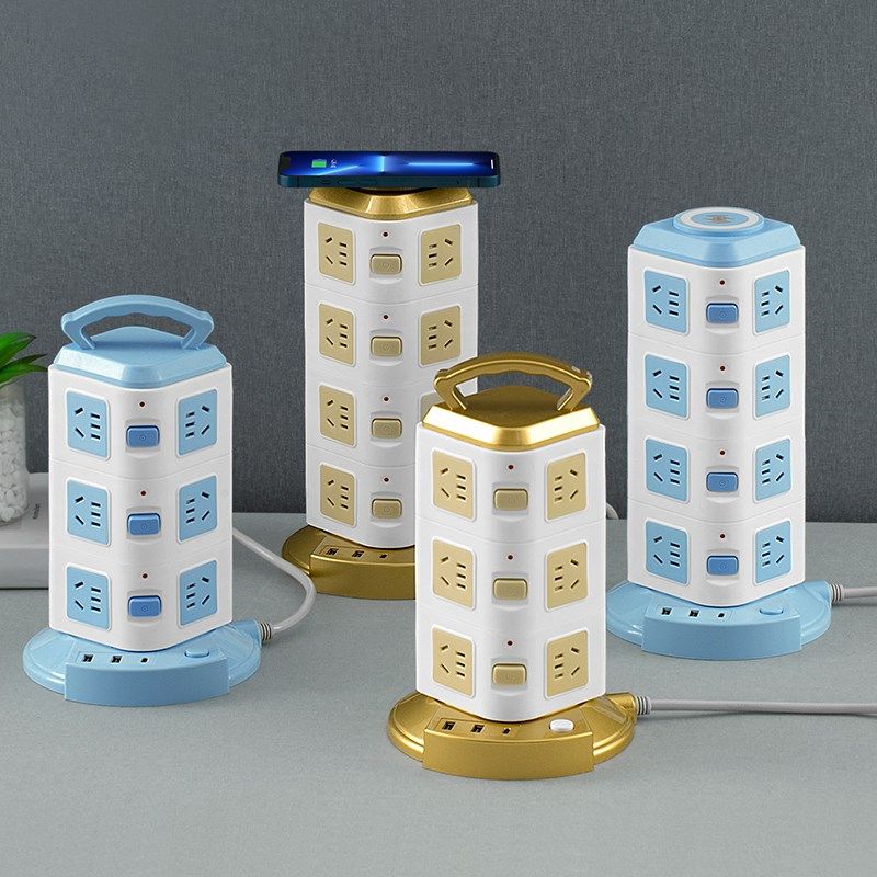 立式塔形智能无线充电带USB插座板多功能插板插排多插孔接线板,电子/电工,接线板,淘宝优惠券,粉丝福利购,淘宝优惠卷