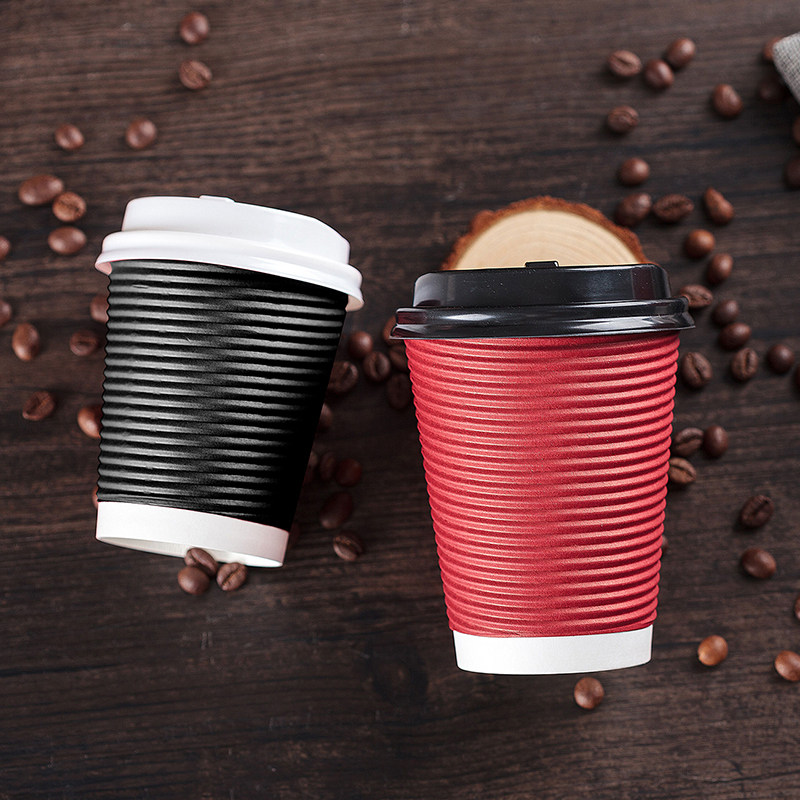 一次性咖啡纸杯带盖双层瓦楞防烫加厚奶茶热饮杯外带打包杯500只