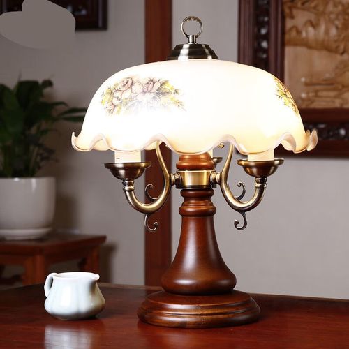 复古民国乡村实木中式卧室床头店客厅温馨装饰台灯3头按钮开关