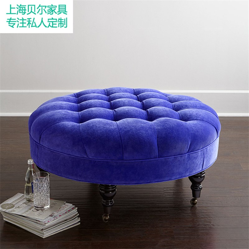 服装店沙发换鞋凳大圆凳实木搁脚凳床尾凳美甲小灰色布艺沙发凳