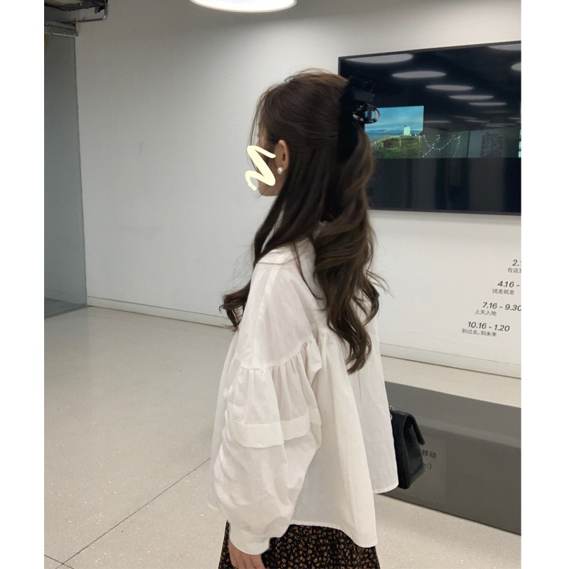 法式复古高级感洋气气质甜美长袖花边领灯笼袖内搭白色衬衫上衣女
