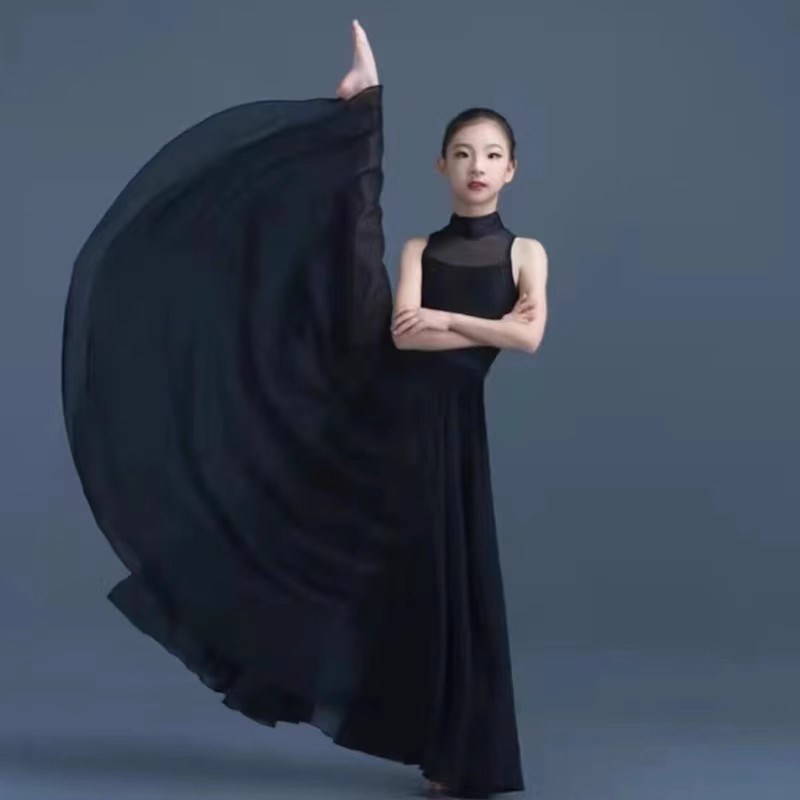 儿童720度大摆裙双层古典舞蹈裙祖国万疆舞蹈演出练习女童半身裙