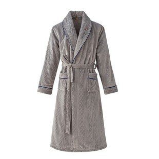 睡袍男冬季加厚加绒浴袍长款可外法兰绒睡衣男男士珊瑚绒睡袍秋冬