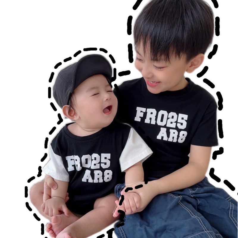 亲子装夏装2022新款潮一家三口四口假两件翻领T恤婴儿亲子连体服