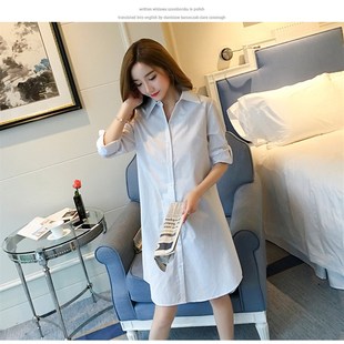 春秋新款白色衬衫女宽松中长款长袖大码性感百搭打底衬衣睡衣bf风