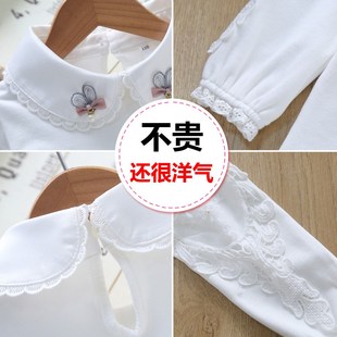 女童打底衫加绒秋冬2023新款儿童白色纯棉公主内搭上衣娃娃领T恤8