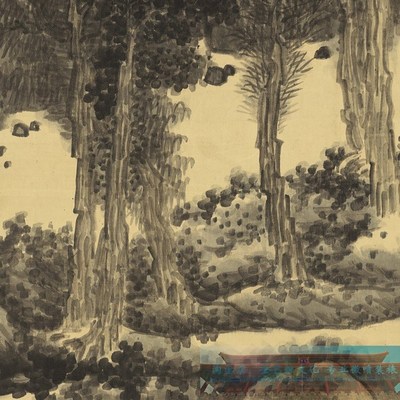 清 龚贤 群峰石潭图  仿古山水写意国画立轴竖幅装饰画高清微喷画