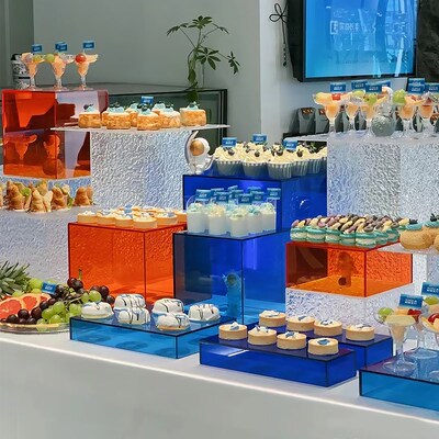 亚克力浅蓝色甜品台森系橙色商业茶歇克莱因蓝婚礼活动摆台点心架