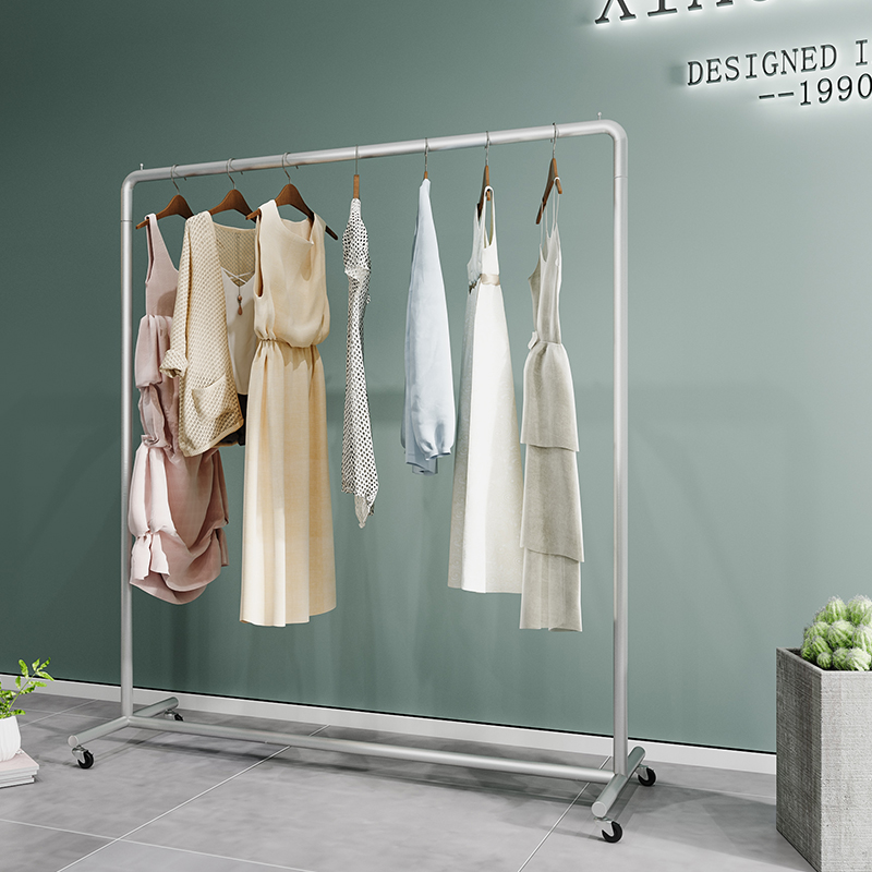 晾衣架女装店展示架不锈钢拉丝衣服架陈列架挂衣杆专用架子带轮子