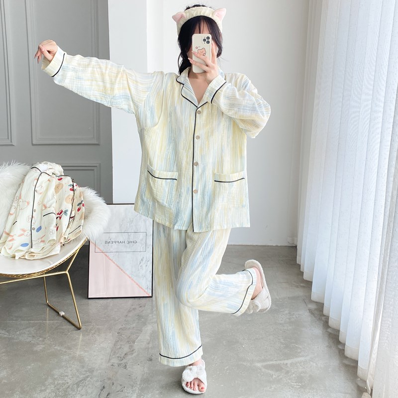 孕产妇哺乳纯棉纱布长袖开衫加肥大码睡衣宽松胖MM产后空调月子服