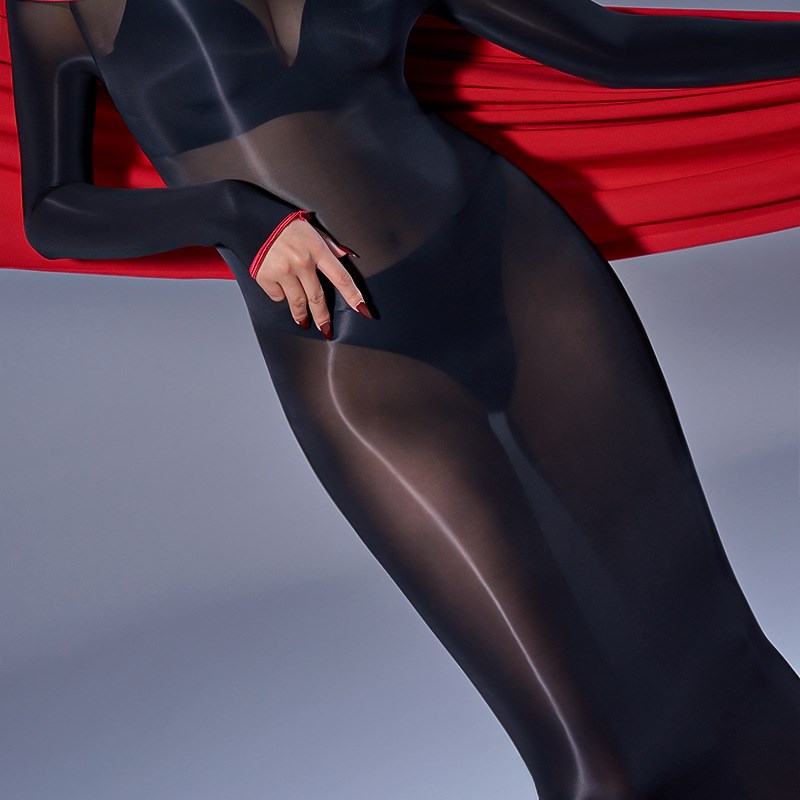 【盈润】黑丝连体一字肩油亮全身衣马油袜丝滑超薄紧身连体衣防勾