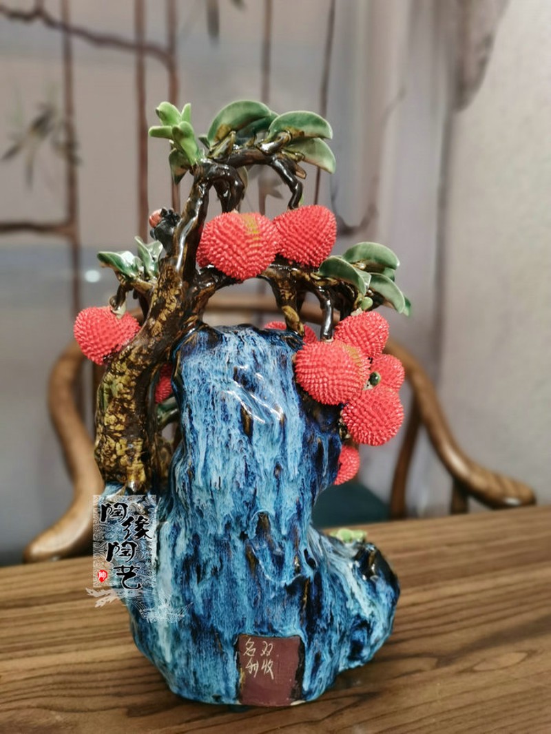 陶瓷工艺品  石湾公仔 荔枝  名利双收 玄关电视柜边柜