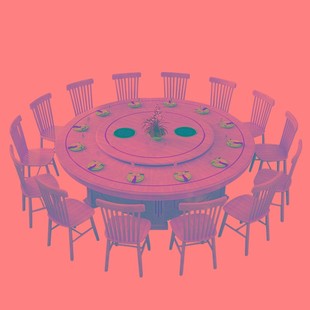 实木酒店电动餐桌大圆桌20人饭店包厢带电磁炉3米自动旋转火锅桌