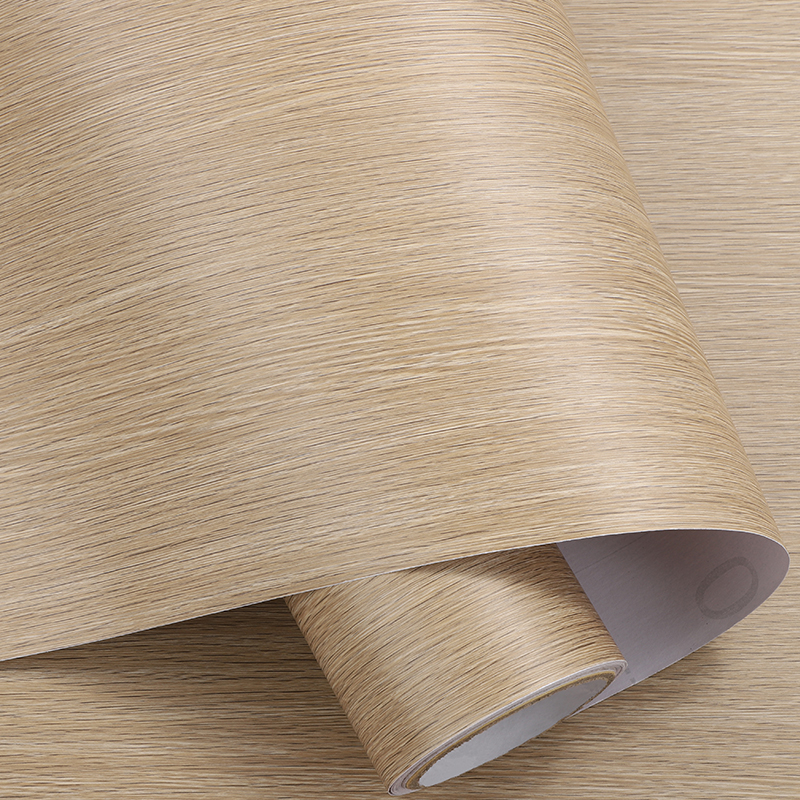 科技木贴纸浅黄木纹贴纸自粘仿木直纹原木色木纹家俱厂专用木纹纸