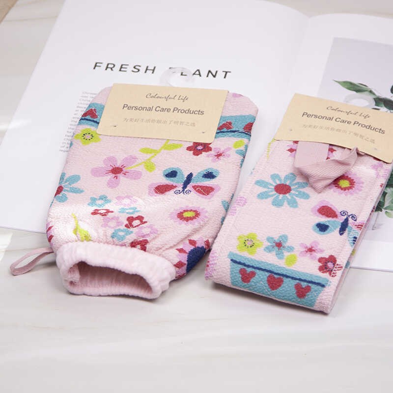 甜美小花手套搓澡巾不伤皮肤女士洗澡巾搓泥沐浴清洁家用擦背神器