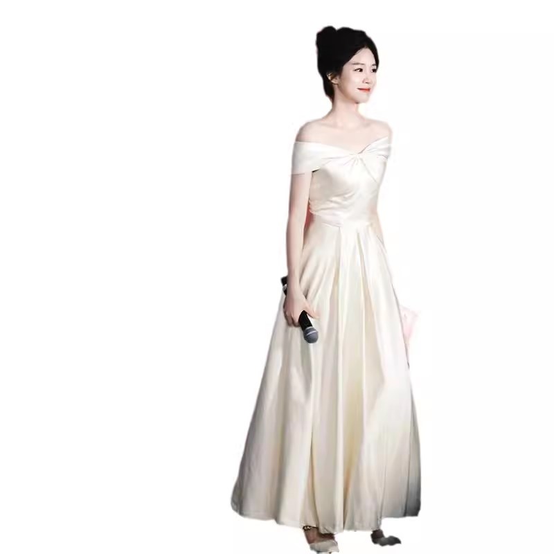 晚礼服女一字肩成人礼法式订婚宴连衣裙轻奢小众高端领证敬酒服夏